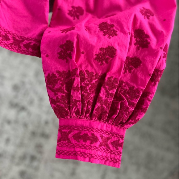Aritzia Wilfred Pink Button-Up Puff Sleeves Boho Preppy cotton Blouse Sz XS - Picture 9 of 13